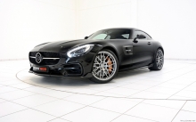 Black Mercedes-AMG GT S, Brabus, 2015, front, headlights, wheels, hood,