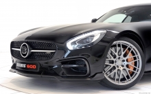 Fornt, black Mercedes-AMG GT S, Brabus, 2015, headlights, wheels, bumper, hood, details, macro