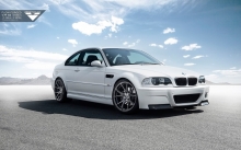 White BMW M3 E46, Vorsteiner, 2000-2006, headlights, front, wheels, tuning, desert, sky