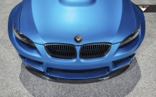 Hood of BMW M3 E92 GTRS3, Vorsteiner, 2014, logo, color, headlights, macro, tuning, blue