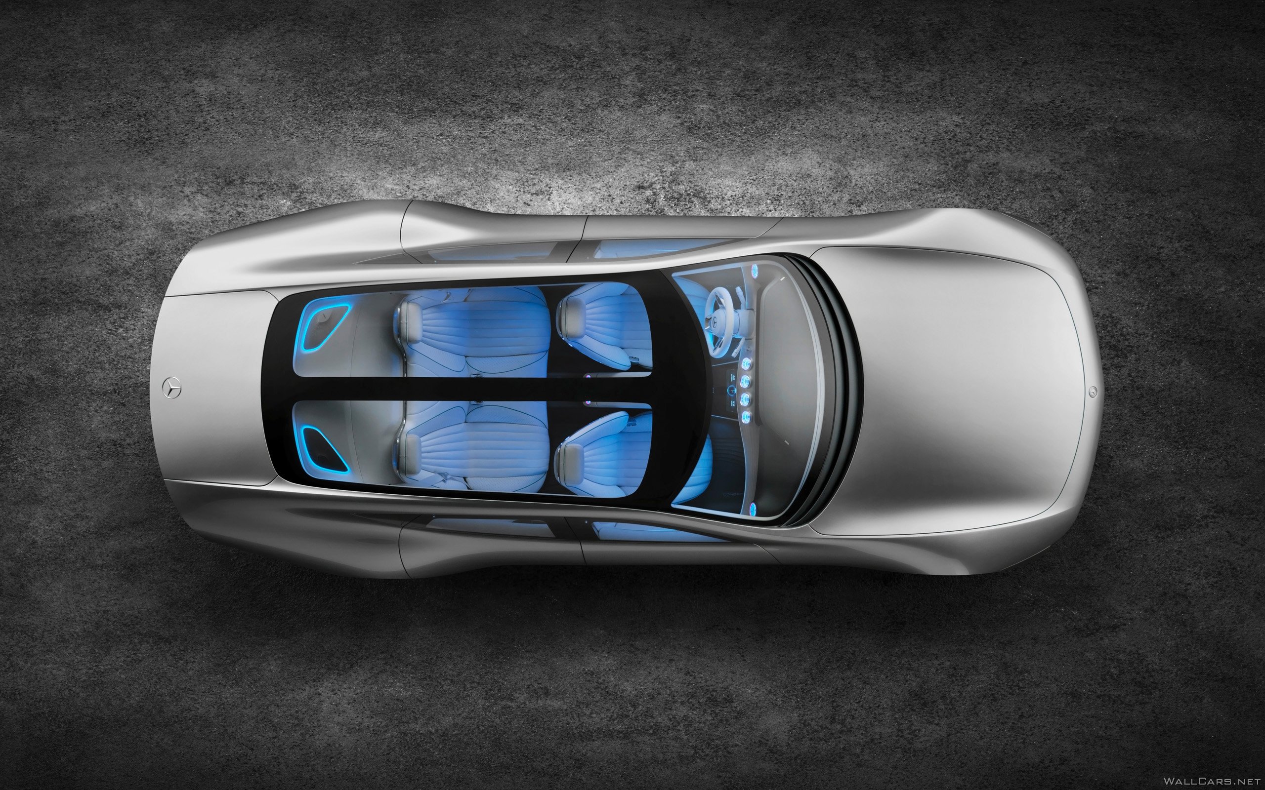 Серебристый Mercedes-Benz Concept IAA, 2015, сверху, салон, интерьер, крыша, панорама