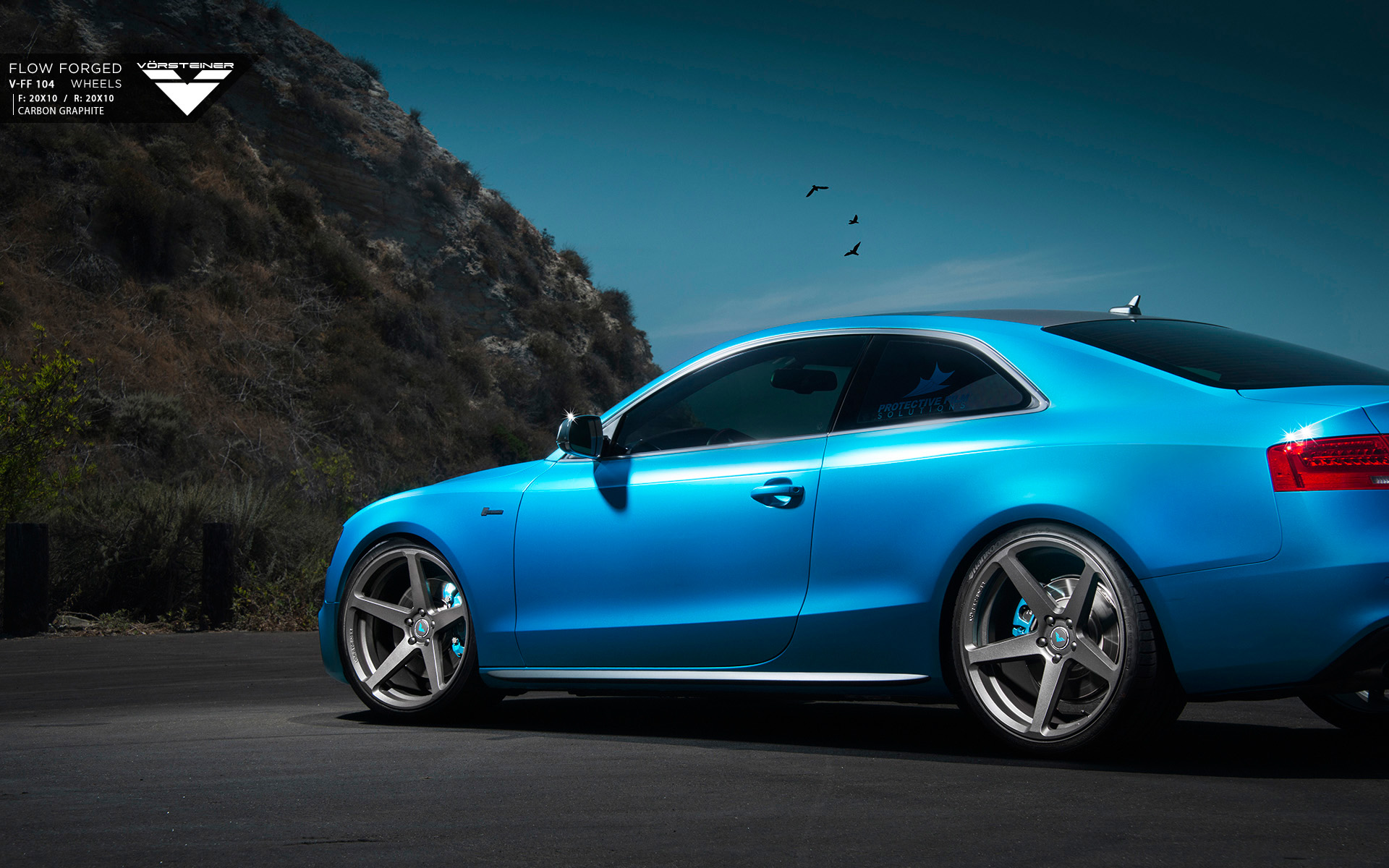 Диски, пороги, купе Audi S5 Vorsteiner, 2015, спорт, сбоку, цвет, blue, wheels, coupe, style, tuning