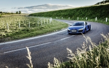 Обновленная Ауди Р8, Audi R8 LMX, трасса, поворот, поле, холмы, природа, трава, фото Ауди за городом