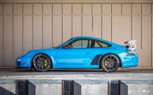 Синий Porsche 911 GT3 V-FF, Vorsteiner, 2016, спорт, новинка, спойлер, профиль, диски, тюнинг