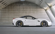 Белая Феррари Калифорния в профиль, Ferrari California Wheelsandmore, 2014, сбоку, автотюнинг, крыша, диски, посадка, суперкар, экстерьер