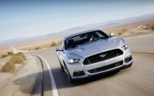 Фары, логотип Мутсанг, Ford Mustang GT, 2015, передок, капот, трасса, пустыня, logo, front, head lights, hood, road
