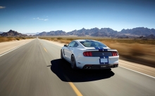 Мускул кар Ford Mustang Shelby GT350, 2015, спорт, трасса, горы, пейзаж, полосы, тюнинг? White, mountains, back, rear lights, new
