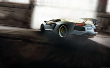 Занос, экстрим, поворот, белый Lamborghini Aventador Novitec Torado, Ламбо Авентадор, скорость