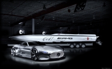 Mercedes Vision GT на переднем плане, Мерседес, лодка, Cigarette AMG, Gran Turismo, концепт