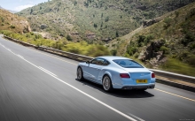 Трасса, природа, горы, белый Bentley Continental V8 GT S,  2015, фото, скорость, новинка