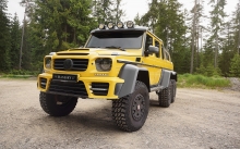 Front Mercedes-Benz G63 AMG 6x6, Mansory, 2015, yellow, offroad, headlights, tuning, bumper, wheels