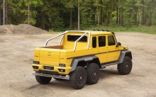 Yellow Mercedes-Benz G63 AMG 6x6, Mansory, 2015, pickup, offroad, SUV, forest, back, wheels