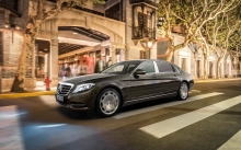 Черный Mercedes, Maybach, S class, 2015, лимузин, бизнес класс, город, ночь, улицы