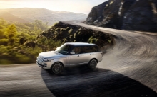 Блестящий Range Rover, серпантин, горы, лес, пейзаж