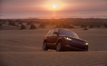 Красный Range Rover, Рендж Ровер, закат, море, фары, небо, пейзаж, красота, sunset, red, desert, sea