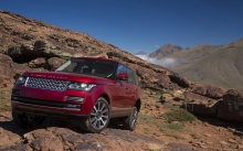 Передок Range Rover, красный Рендж Ровер, фото нового Рендж Ровера, бездорожье, горы, скалы, front, red, mountains