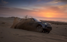 Серебристый Range Rover, Рендж Ровер, пустыня, песок, красивый закат, фото Рендж Ровера, sunset, silver, sky