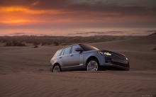 Серебристый Range Rover, Рендж Ровер, закат, пустыня, песок, море, солнце, пейзаж, sunset, grey