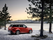 Красный Рендж Ровер, Range Rover Sport, снег, сосны, лес, горы, пейзаж, красота