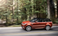 Красный Рендж Ровер, Range Rover Sport, крыша, лес, движение, трасса, природа