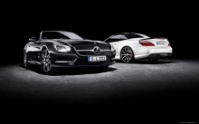 Черный и белый Mercedes SL63, свет, темнота, передок, кабриолет