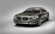 Серебристый BMW Vision Future Luxury Concept, БМВ Концепт, 2014, передок, спереди, фары, решетка, диски, студия