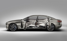 Серебристый BMW Vision Future Luxury Concept, БМВ Концепт, салон, интерьер, двери, сбоку