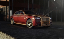 Красный Rolls-Royce Ghost, Mansory, 2014, Ролс-Ройс, автотюнинг, диски, передок, фары