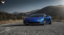 Передок Lamborghini Gallardo Vorsteiner, Синий Галлардо, асфальт, пейзаж