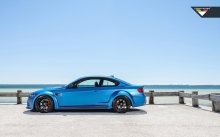 Blue BMW M3 E92 GTRS3, Vorsteiner, 2014, side, wheels, tuning, sky, sea, coast, color