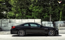 Серый BMW M6, Vorsteiner, 2014, профиль, диски, габариты, диски, тюнинг, wheels, color, coupe, trees, park, hood