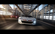 Красный и белый Volkswagen GTI Roadster, гонка, мост, концепт, игра, графика