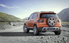 Оранжевый Volkswagen Taigun, бездорожье, камни, долина, пейзаж, природа