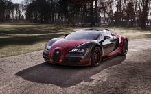 Черно-красная Bugatti Veyron Grand Sport Vitesse La Finale, Бугатти Вейрон, 2015, аэрография, история, диски, тюнинг
