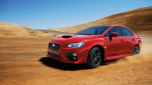 Спортивный Subaru WRX, Красная Субару, пустыня, пыль, скорость, фото Субару WRX 2014